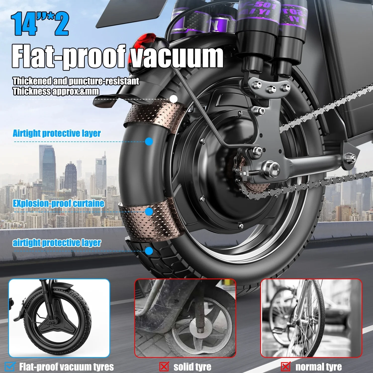 محرك ذروة DEEPOWER بقدرة 400 وات، دراجة كهربائية قابلة للطي للبالغين والمراهقين، دراجة للتنقل مقاس 14 بوصة، دراجة إلكترونية ب #4