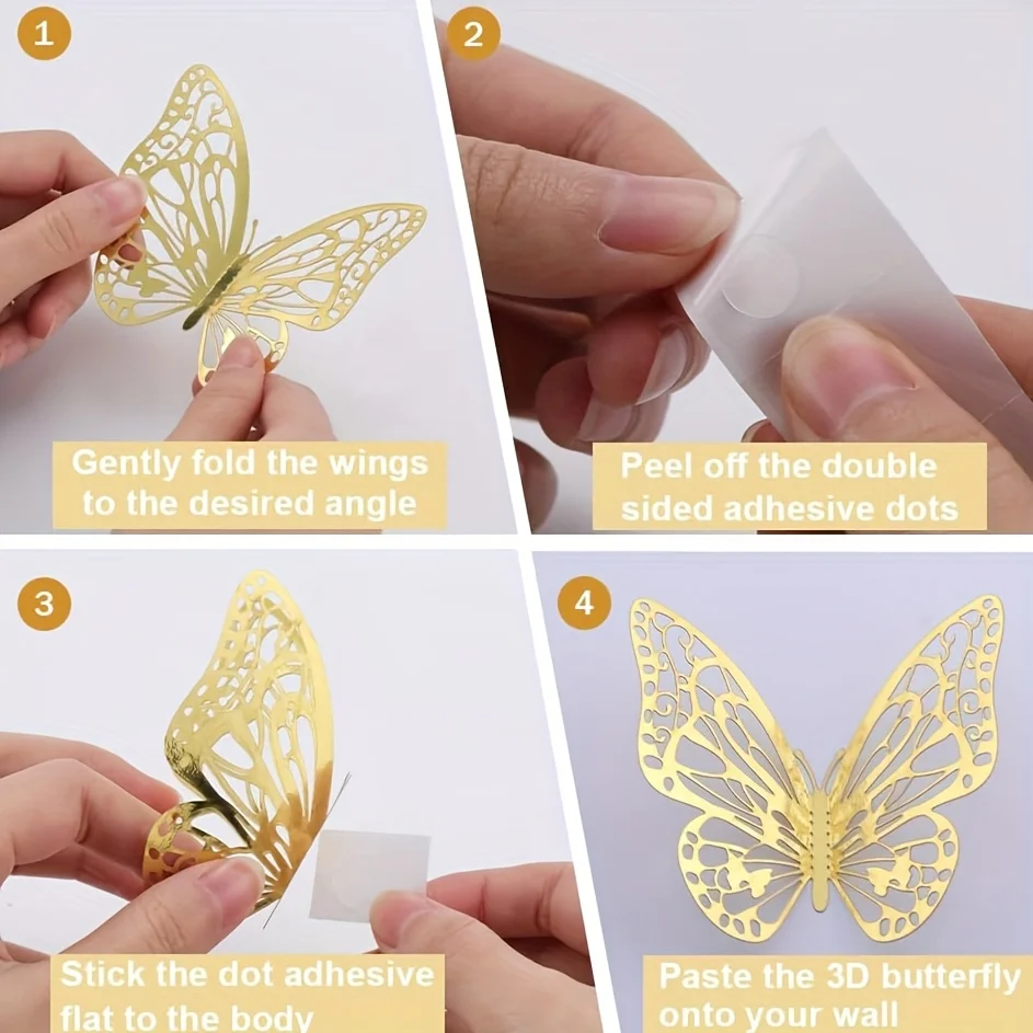 12 قطعة من ملصقات تزيين الفراشة ثلاثية الأبعاد ثلاثية الأبعاد، ملصقات فراشة واقعية، مناسبة لغرفة المعيشة المنزلية في ديسمبر