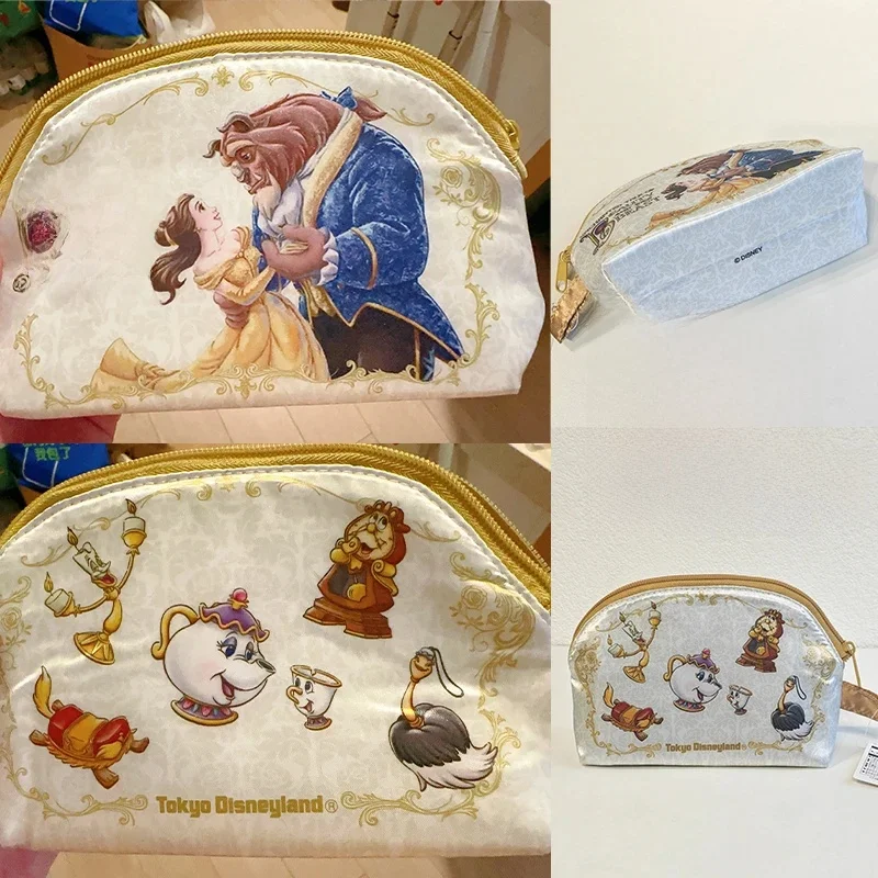 Figurines de la belle et de la bête authentiques, théière de dessin animé Disney, sac de maquillage à main, sac de rangement, paquet de pièces de monnaie