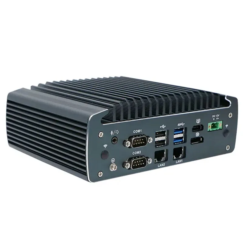 Partaker J6412 Mini PC senza ventola 6 COM Triple LAN HDMI DP Win11 Linux TPM 2.0, 9-36 V Ampia tensione, Computer industriale