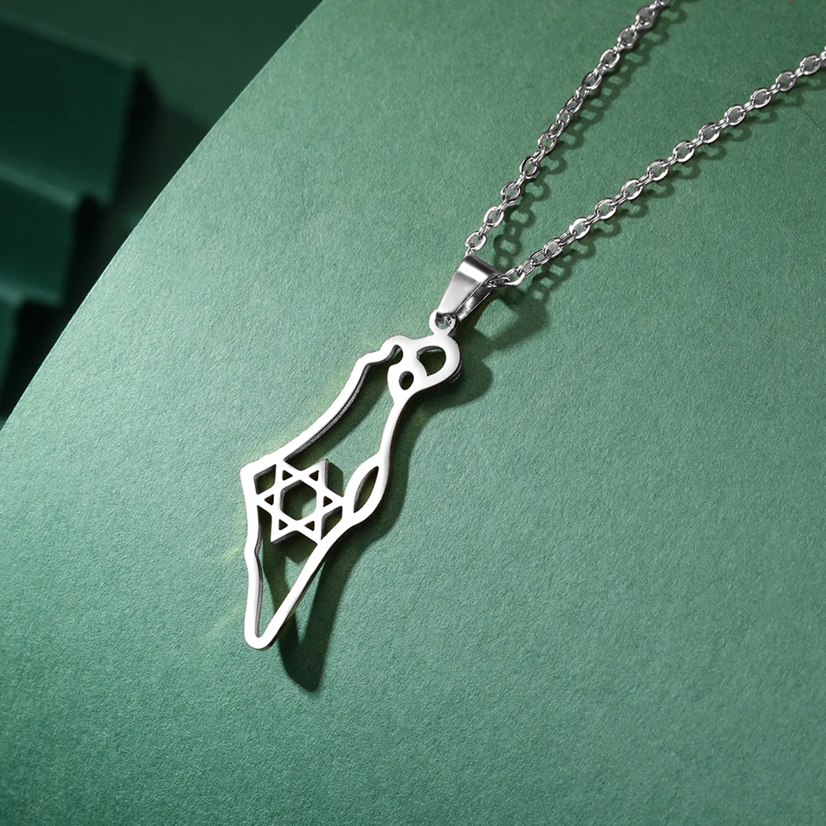 Lemegeton Hollow Out Jewish Israel Hexagram Map Pendant Necklace Stainless Steel Pendant Necklace Men's and Women's Jewelry Gift