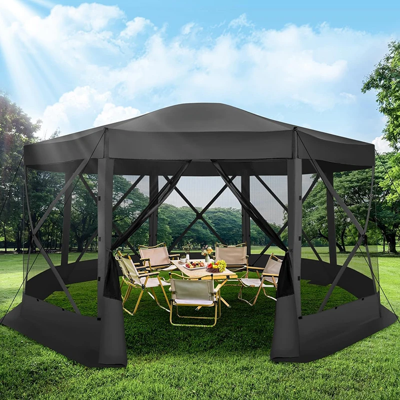 

15x15ft Outdoor Tent Extra Large Pop-Up Gazebo Canopy Tent With Mosquito Netting Screened Shelter Pavilion With Ground Stakes