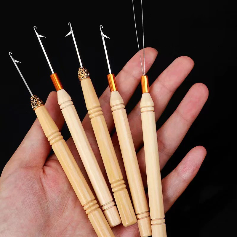 Crochet Needle Dreadlocks Knitting Crochet Hooks Hair extension crochet head wooden handle wig tongue set wig special tool