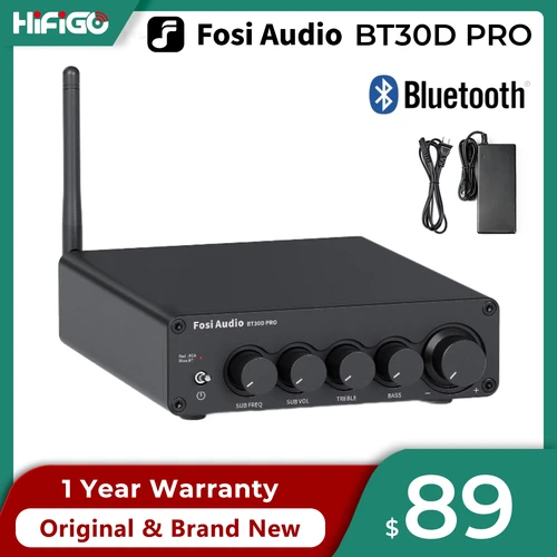 Fosi Audio BT30D PRO amplificador de potencia de sonido Bluetooth 2,1 canales amplificador receptor de Audio para altavoz Subwoofer 165Wx2 + 350W BT30D PRO