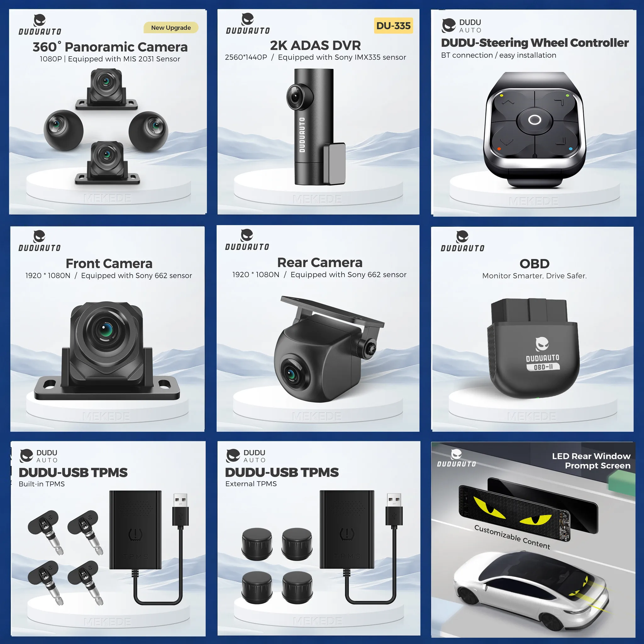Duduauto Dudu Os Dudu7 Autozubehör für 662 Rückfahrkamera Frontkamera 360-Grad-Panoramakamera BT-Lenkradsteuerung Eingebautes/Externes USB TPMS Reifendrucksensor BT OBD2 Auto-DVR ADAS