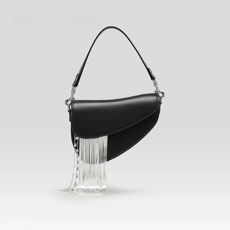 BAFELLI 2025 NOWE LUKSUSOWE TORBY KOBIET SKÓRZANE STYLOWE INDYWIDUALNOŚĆ MODA FRANJETKI TOREBKA NA RAMIĘ TOREBKI CROSSBODY KOBIETA Siodło — zdjęcie 2