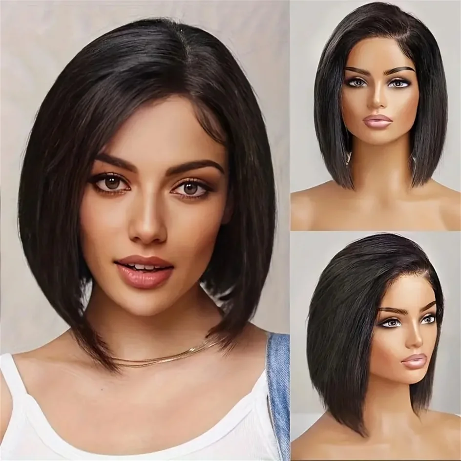 Natural Black Human Hair Bob Wig for Women 180% Density Short Straight Style Human Hair 13x6 13x4 Lace Front Wig