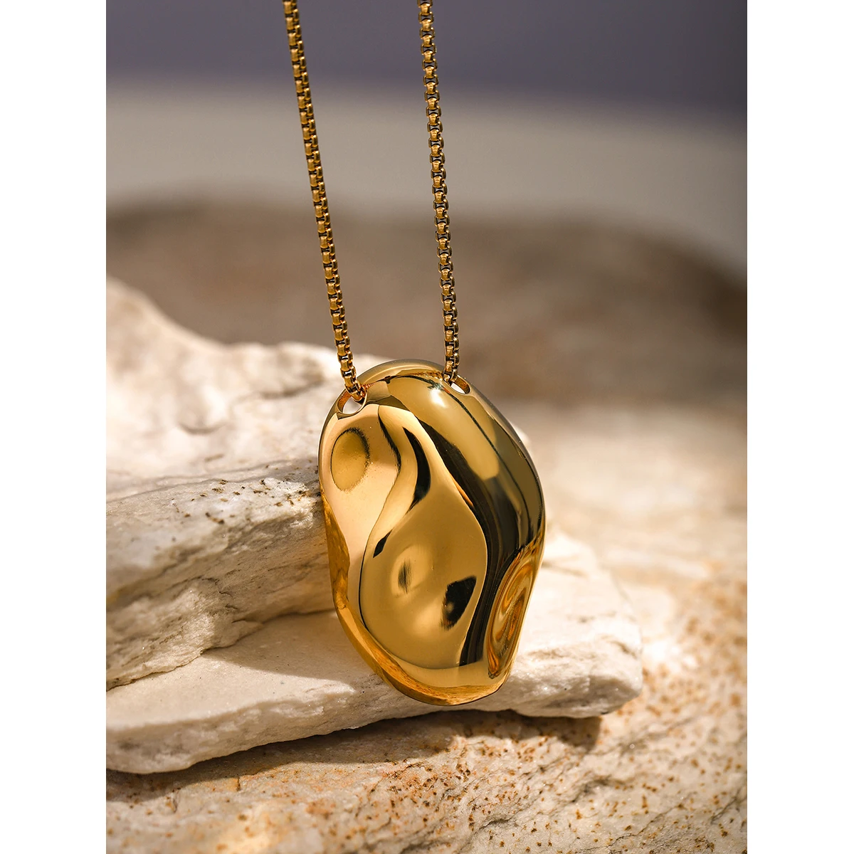 Jewelryposter Irregular Concave Hammer Pattern Necklace for Women Temperament Gold Color Jewelry Bijoux Gift 2024