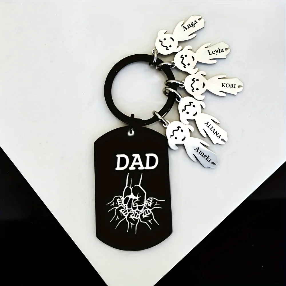 Black Military Style DAD Pattern Stainless Steel Keychain