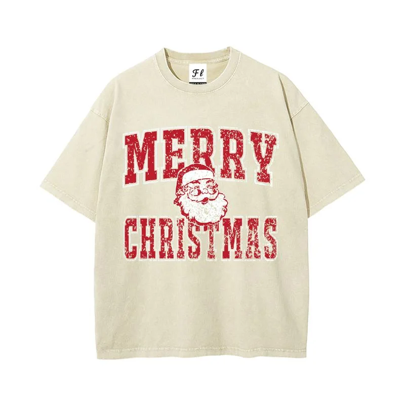 クリスマス サンタ オーバーサイズ Tシャツ ユニセックス レトロスタイル ソフトで快適な生地 カジュアル デイリーウェア お祝いのギフトオプション トレンディ