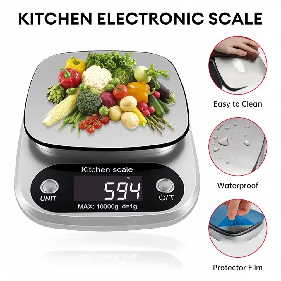 Digital Kitchen Scale Stainless Steel LCD Electronic Food Scale 5kg 1g High Precision Portable Coffee Baking Jewelry Weighing S