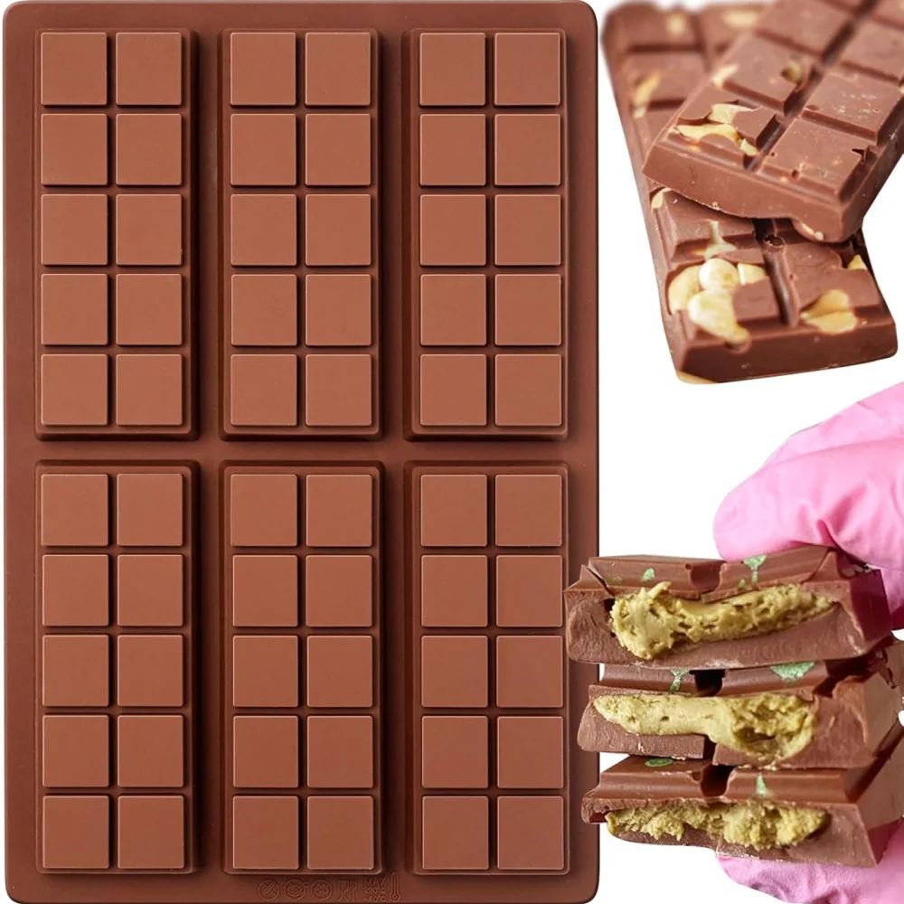 Moldes para barras de chocolate: moldes de chocolate antiadherentes, moldes profundos de silicona de calidad alimentaria para pistachos de Dubai, dulces y aperitivos