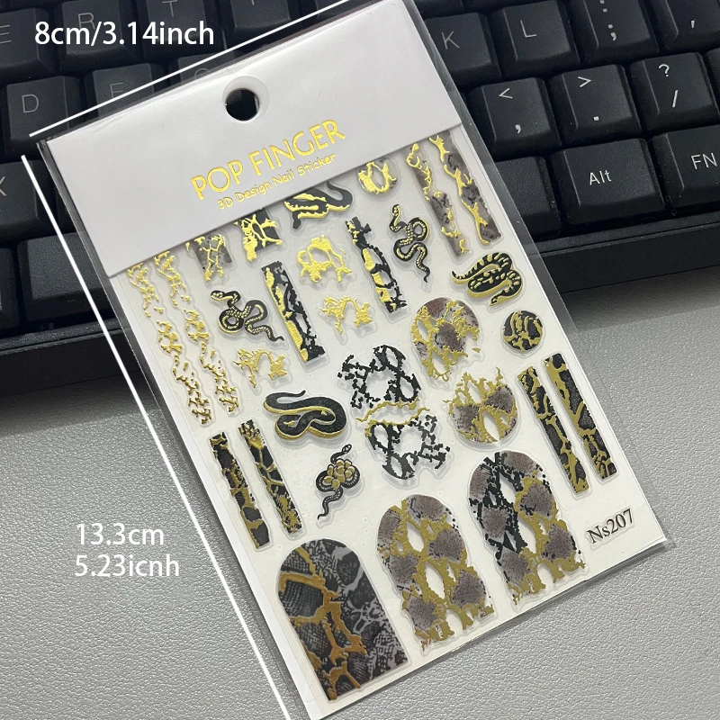 1PC 3D Nail Sticker Snake Pattern Embossed Self-Adhesive Slider Nail Decals DIY Nail Art Decoration