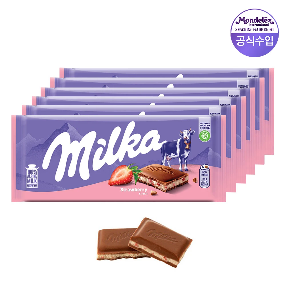 Milka chocolate 100g x 6 pieces (straw Berry)