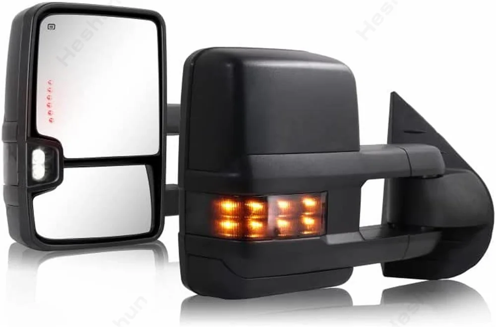 Towing Mirrors Compatible For 2014 2015 2016 2017 2018 Chevy Silverado GMC Sierra 1500 2500 HD 3500 LED Running Light Heated