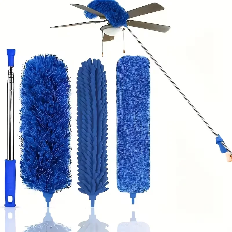 Telescopic Cleaning Duster Brush - Extended Long Crevice Spider Web Microfiber Dust Remover with Bendable Head, Stainless Steel