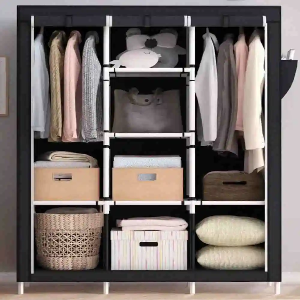 Portable Triple Cabinet with Cloth Cover, Large Independent Clothes Organizer for Bedroom and Living Room