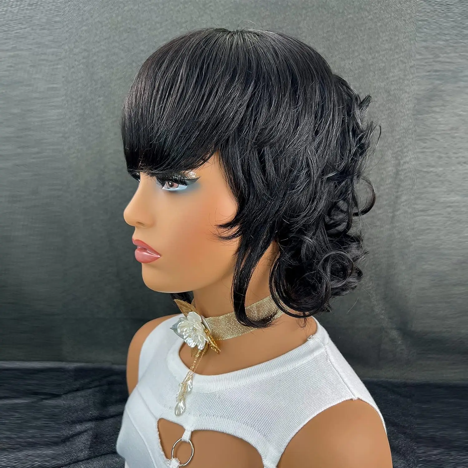 Short Pixie Wigs for Black Women Short Black Curly Pixie Wigs Synthetic Hair Wigs for Black Women Natural Wavy Black Pixie Cut W