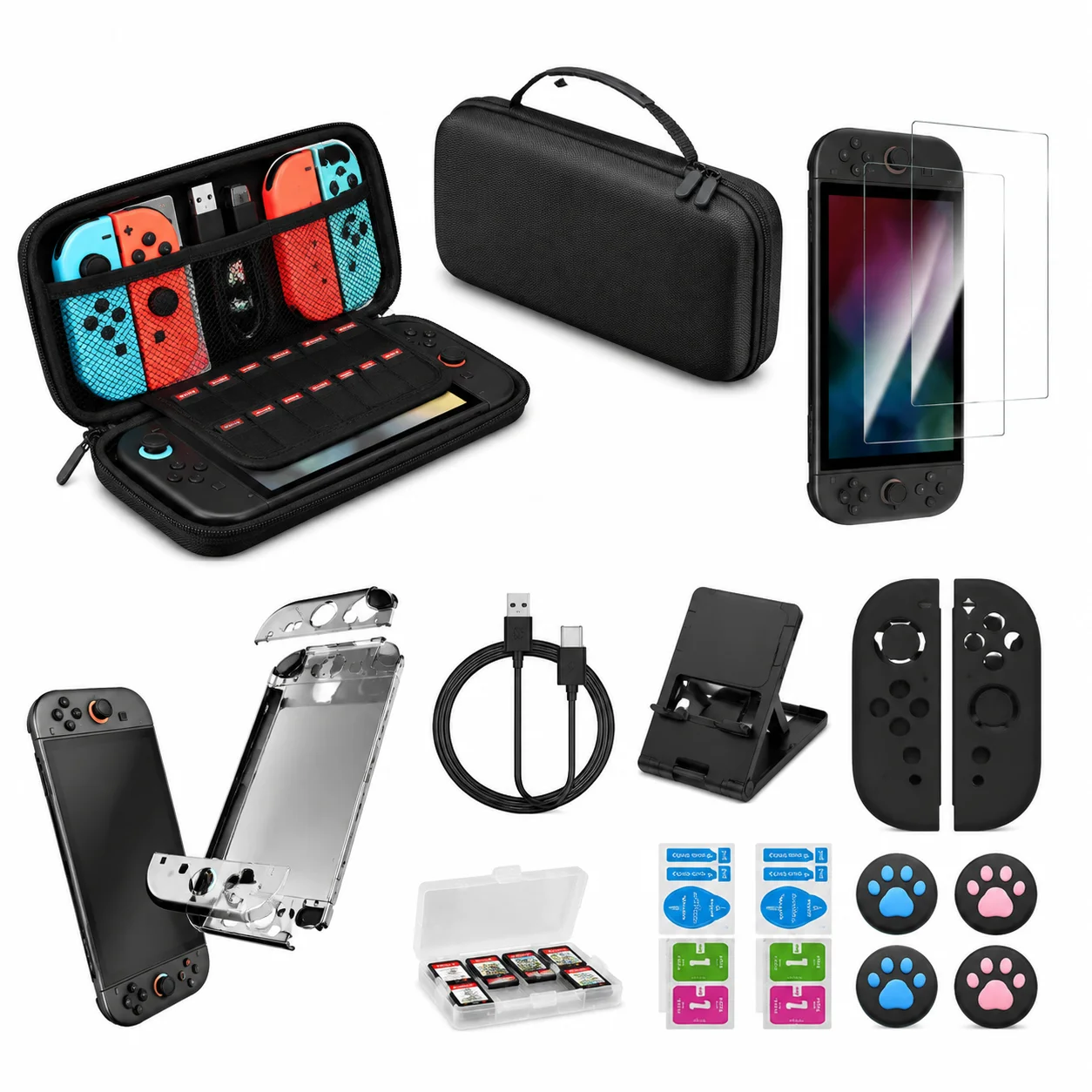 14-in-1 accessoireset voor Nintendo Switch 2 Draagtas Beschermhoes 9H kogelwerend glas Handgreepbescherming Standaard Kabel- & Kaarthouder