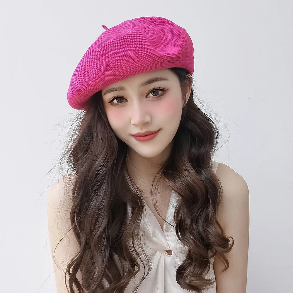 Women's beret fashion solid color spring new Korean style simple drawstring adjustable breathable beret