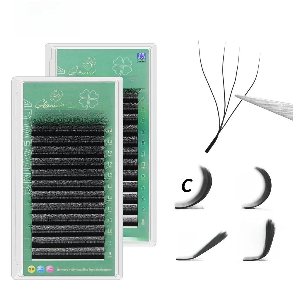 GLAMLASH 4D – W-förmige Wimpernverlängerung, automatische Blüte, W-Kunstwimpern, 0,07 mm C/D/L/LU Curl, individuell