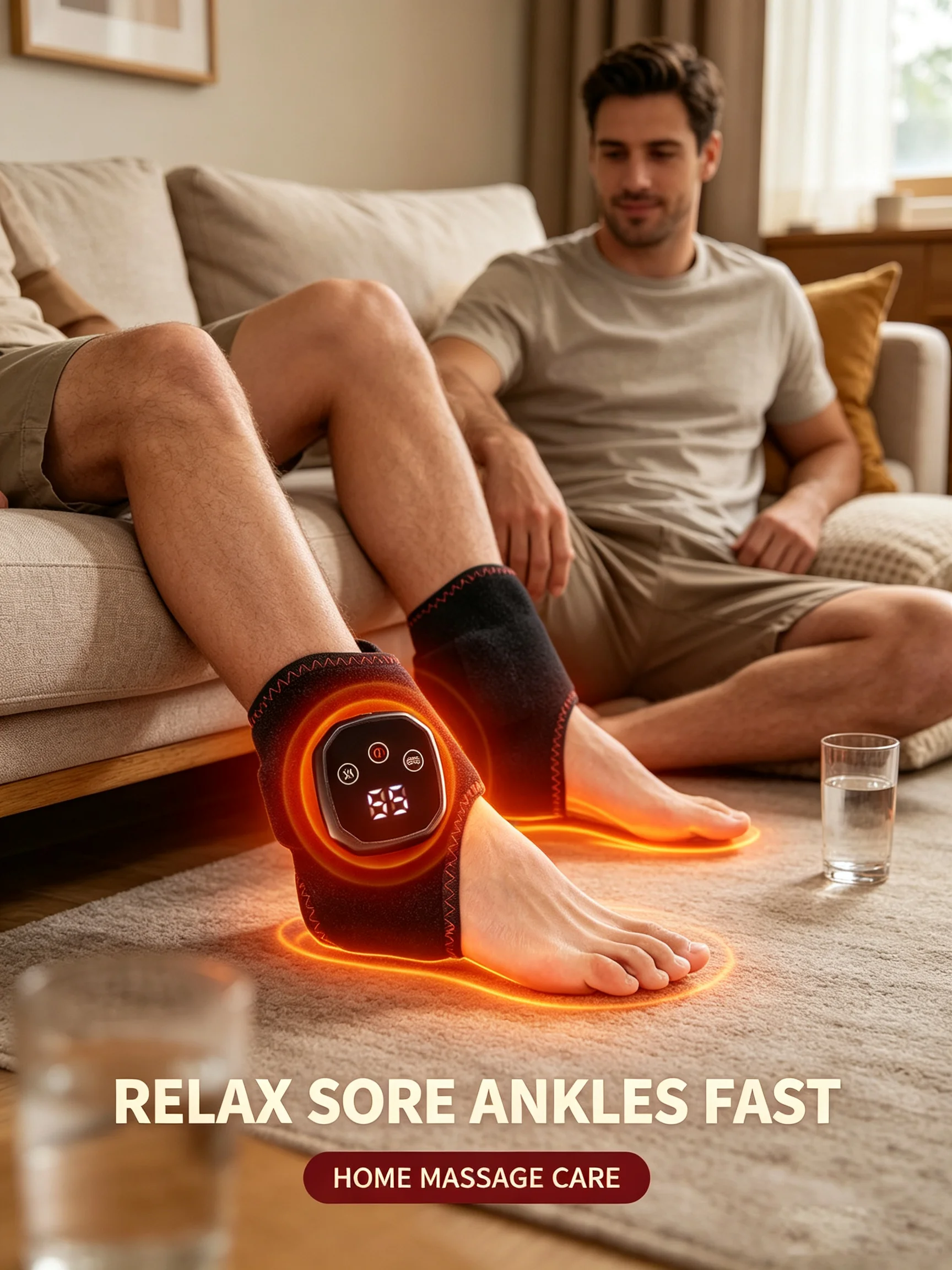Heated ankle massager with vibration and 3 adjustable temperature settings. Ankle brace to relieve sprains and arthritis pain.