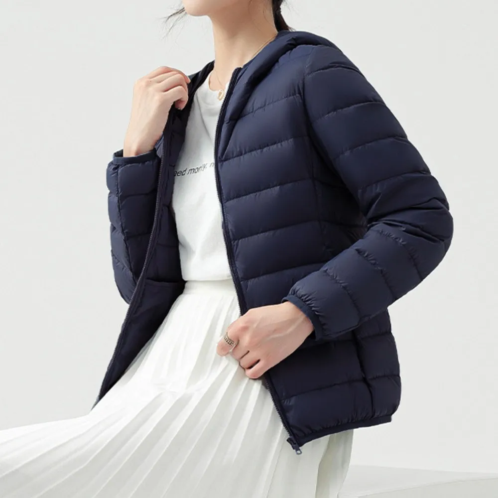Duck Down Hood Women's Light Jacket Padding Big Size Jumper