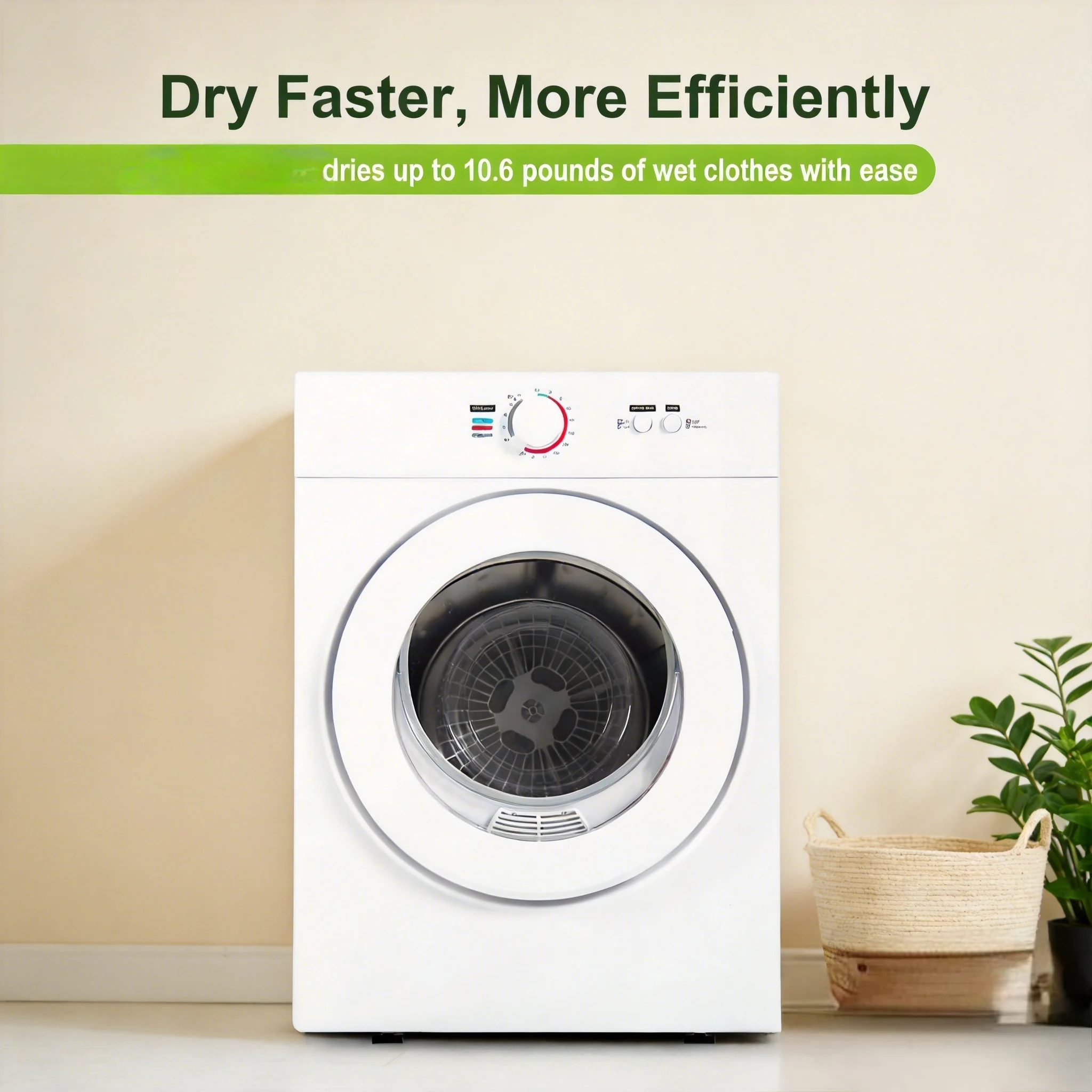 EUHOMY 120V Portable Clothes Dryer Compact Laundry Dryers 1.8Cu.Ft Front Load Stainless Steel Electric Dryers Machine with Stainless Steel Tub for Apartment, Rvs