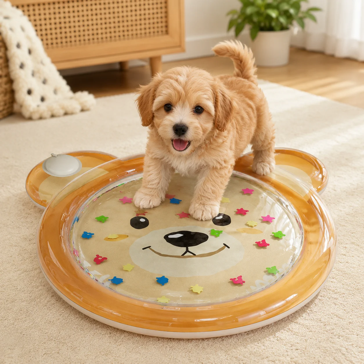 Inflatable Water Play Mat for Kids and Pets, Sensory Pat Pad with Floating Shapes, Interactive Floor Toy