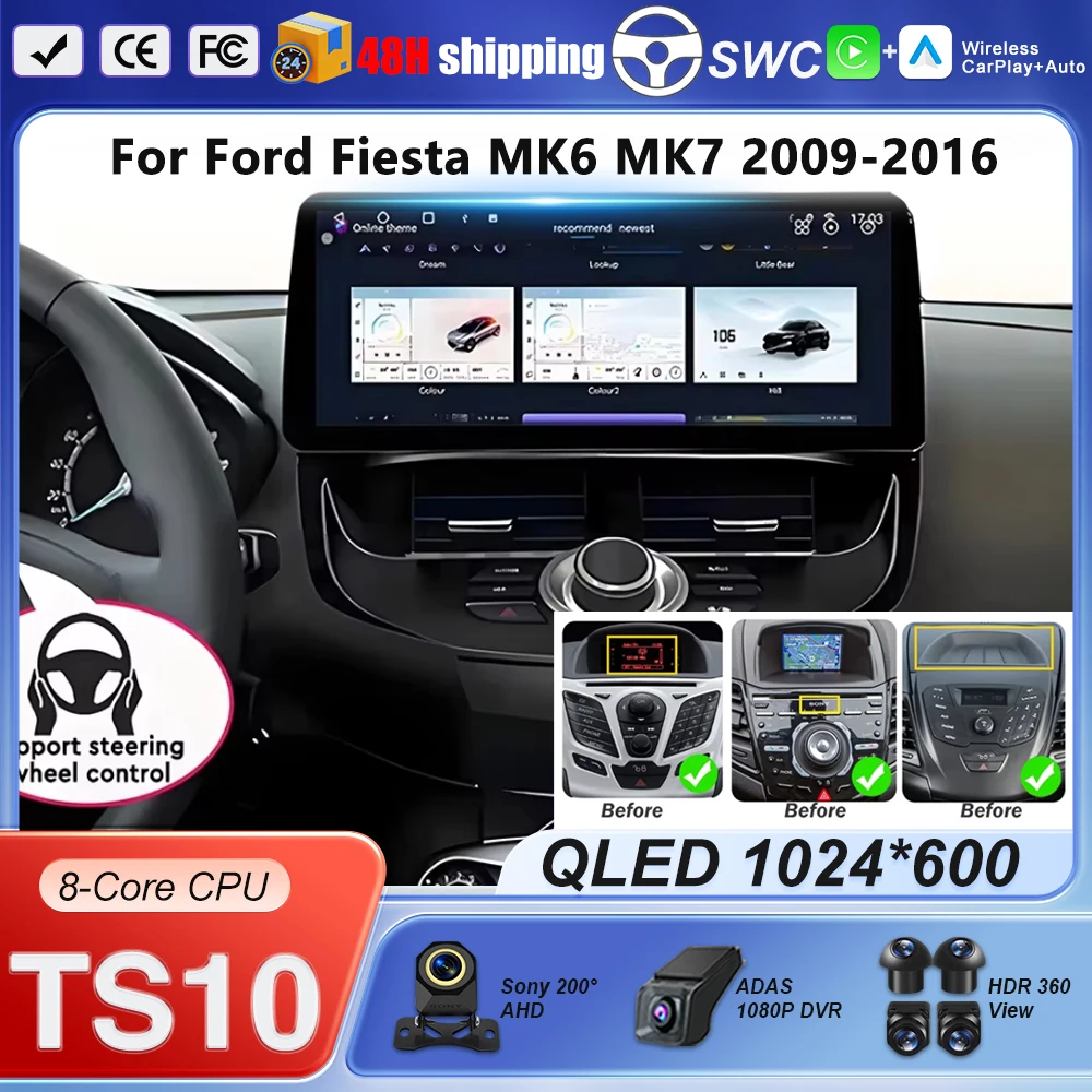 12.3 Inch Android 16 Carplay For Ford Fiesta MK6 MK7 2009-2016 8-Core Car Multimedia Player Stereo Receiver Radio GPS 4G WIFI
