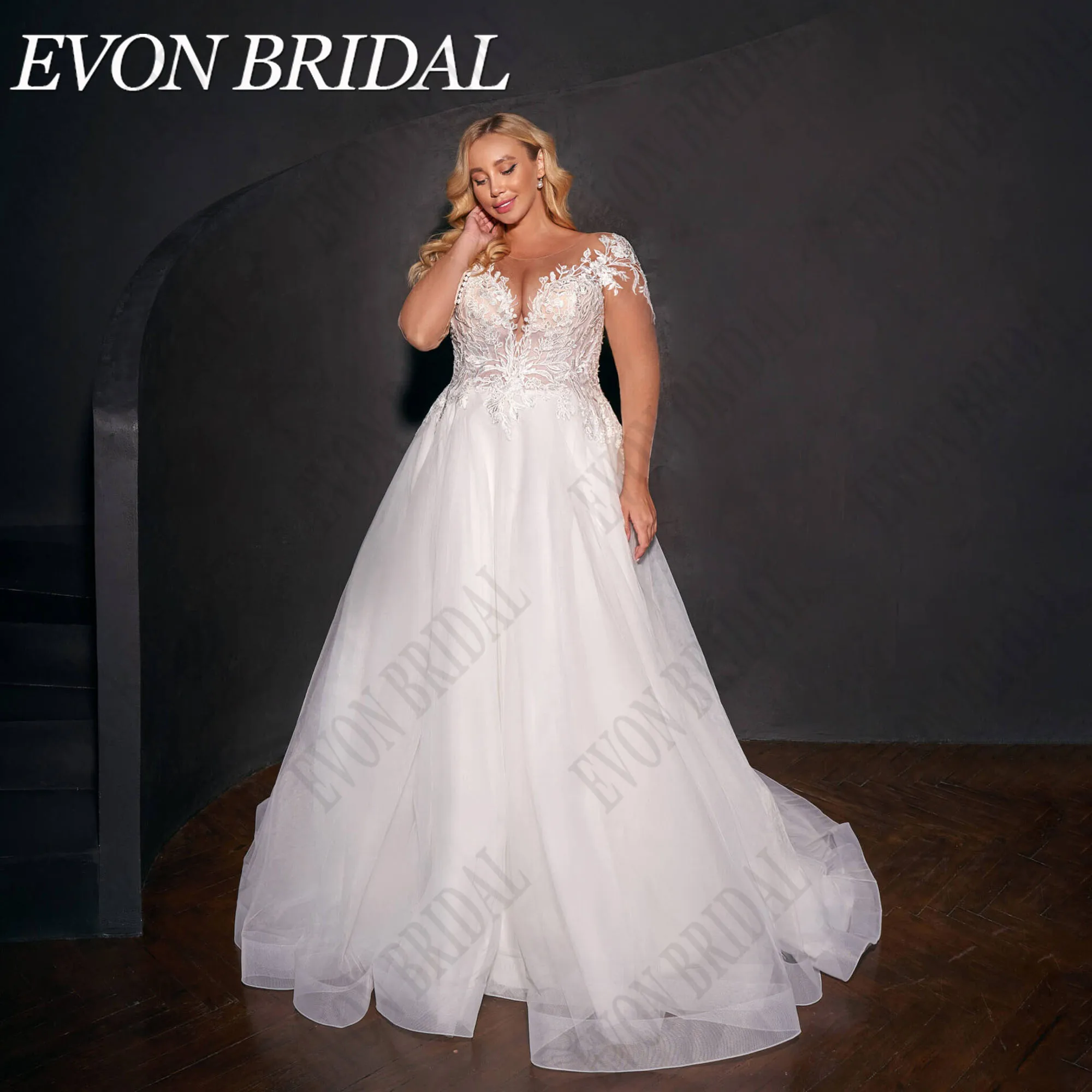 

EVON BRIDAL Customized Elegant O-Neck Wedding Dress Plus Size Woman Long Sleeves Bride Gowns Applique A-Line vestidos de novia