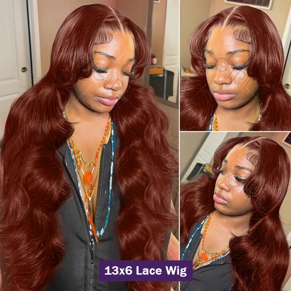 Wigirl Transparent 36 Inch Reddish Brown Body Wave 13X4 HD Lace Frontal Human Hair Wigs Colored 13X6 Lace Front Wig For Women