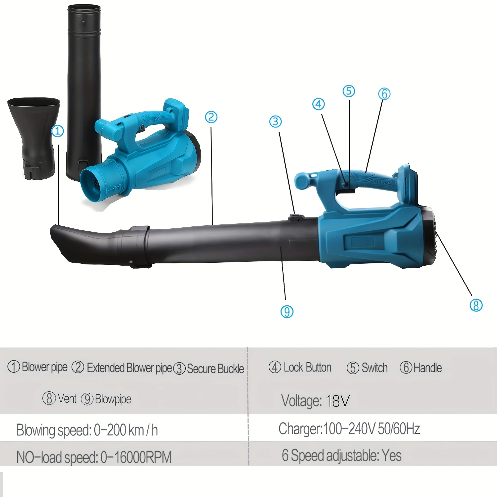 Brushless Powerful Lithium Battery Cordless Leaf Blower Electric Cordless Snow Blower For Makita 18V Battery (No Battery)