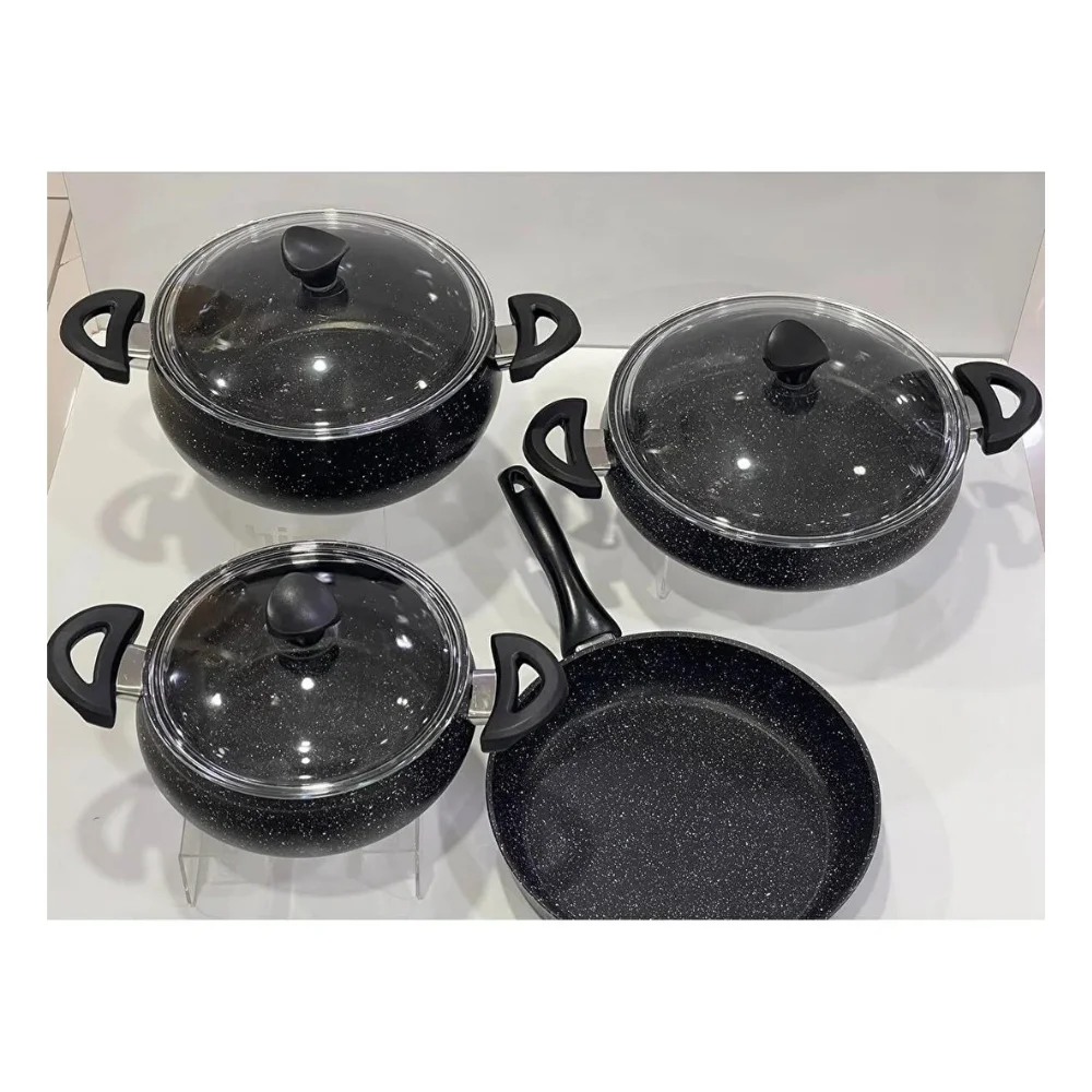 7 Pieces Granite Casserole Black Cookware Set Granite Color Black Dimensions 24 cm Kitchen Cooking Gadgets and Accessories Sou