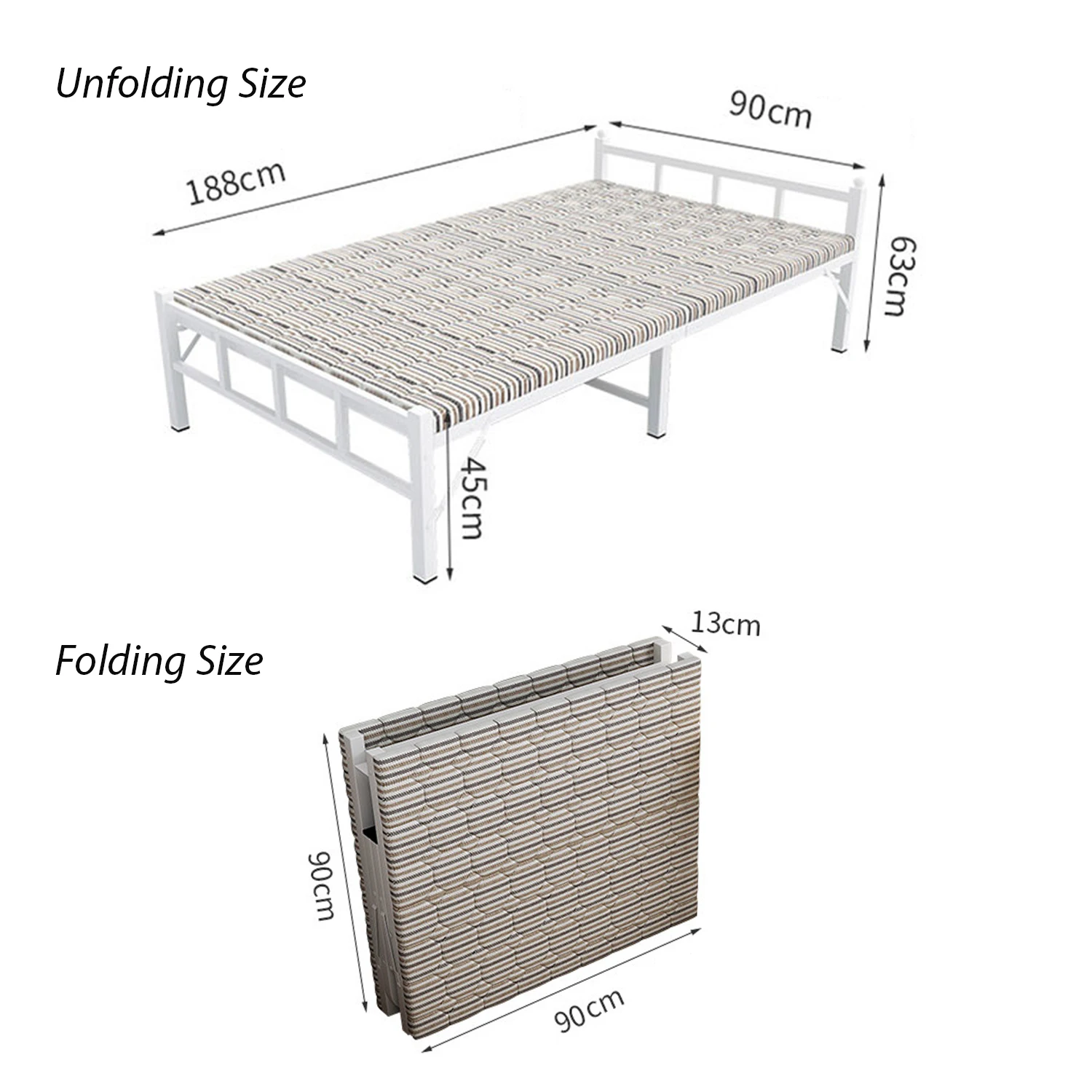 Folding Bed with Mattress, Portable Foldable Bed for Spare Bedroom, Office, Outdoor, No Assembly Required Bed 188 X 90 X 45cm