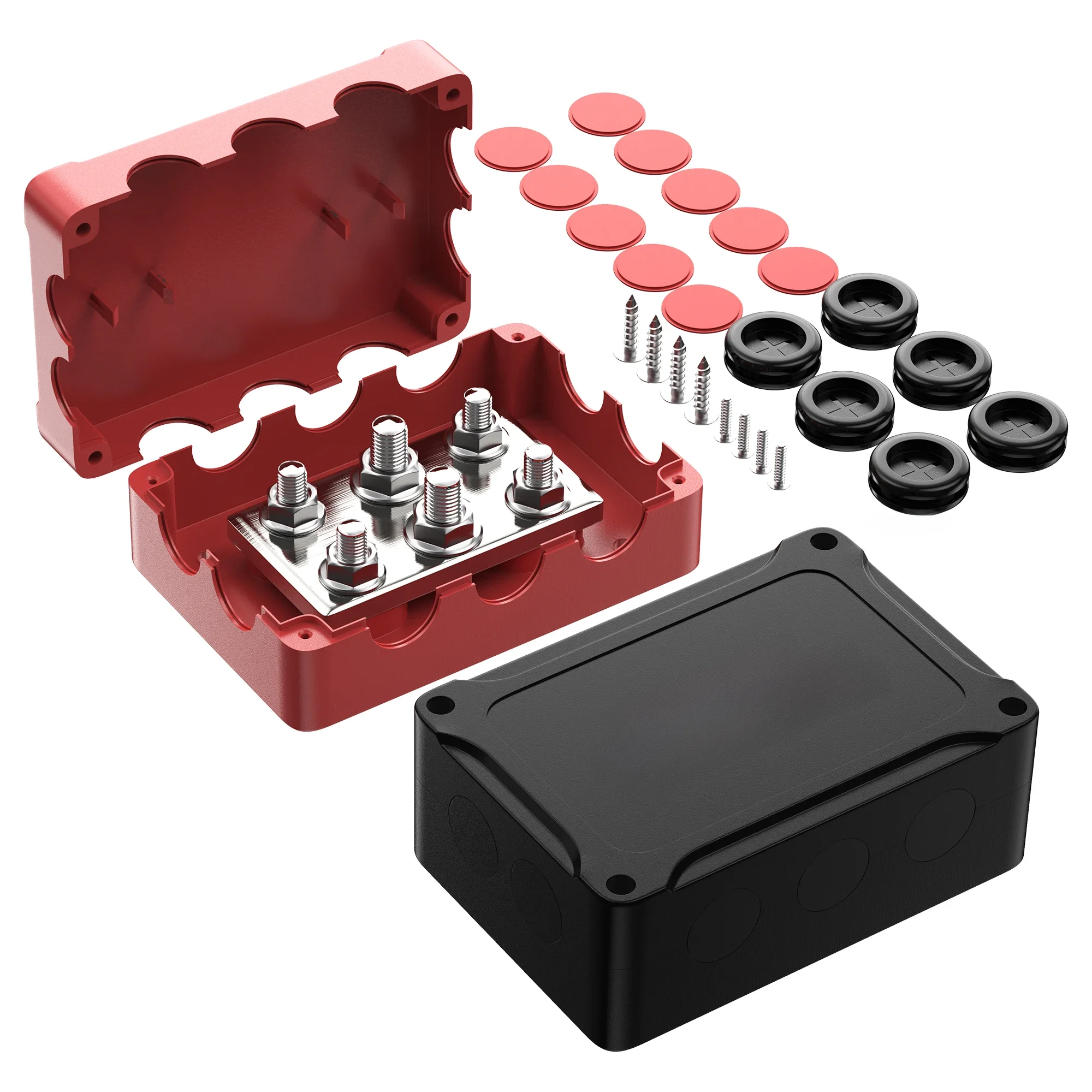 500a Marine Bus Bar 48V Auto Power Distributie Blok Grote Stroom 6 Noppen Met Rood Zwart Plastic Cover Voor Auto Boot Auto - afbeelding 2