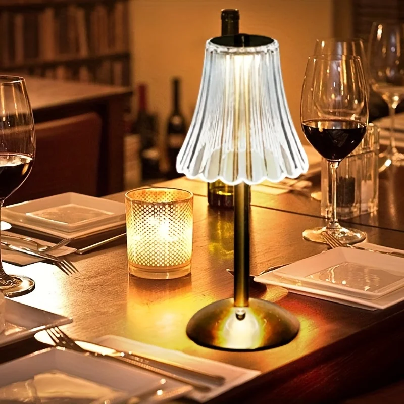 

Tri-Tone LED Crystal Table Lamp with Wrought Iron Base - Perfect for Restaurants and Hotels