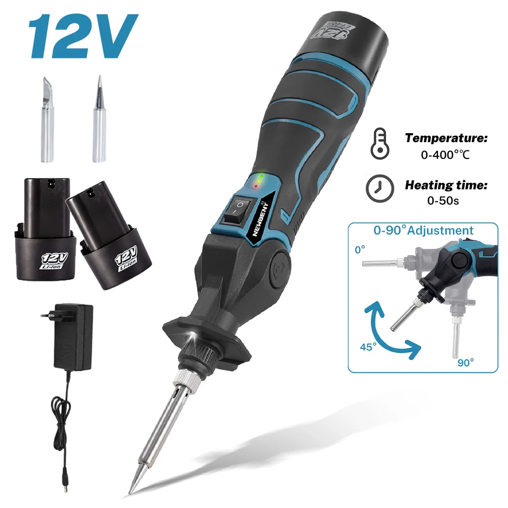 Fer à souder électrique à température réglable, station de soudage portable intelligente à chauffage rapide 30W avec 2 batteries 12V