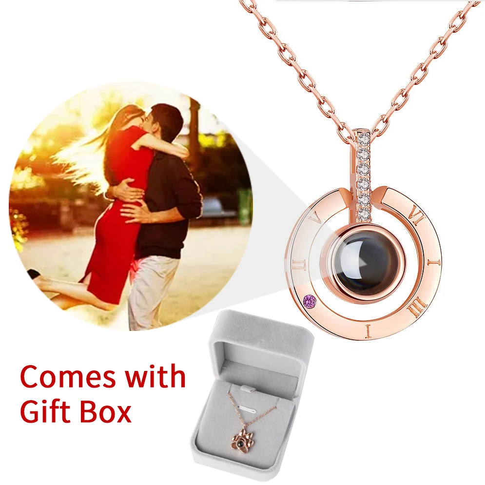 

Custom Photo Projection Necklace with Gift Box for Women Mom Girlfriend Mothers Day Birthday Lover DIY Picture Memory Jewelry