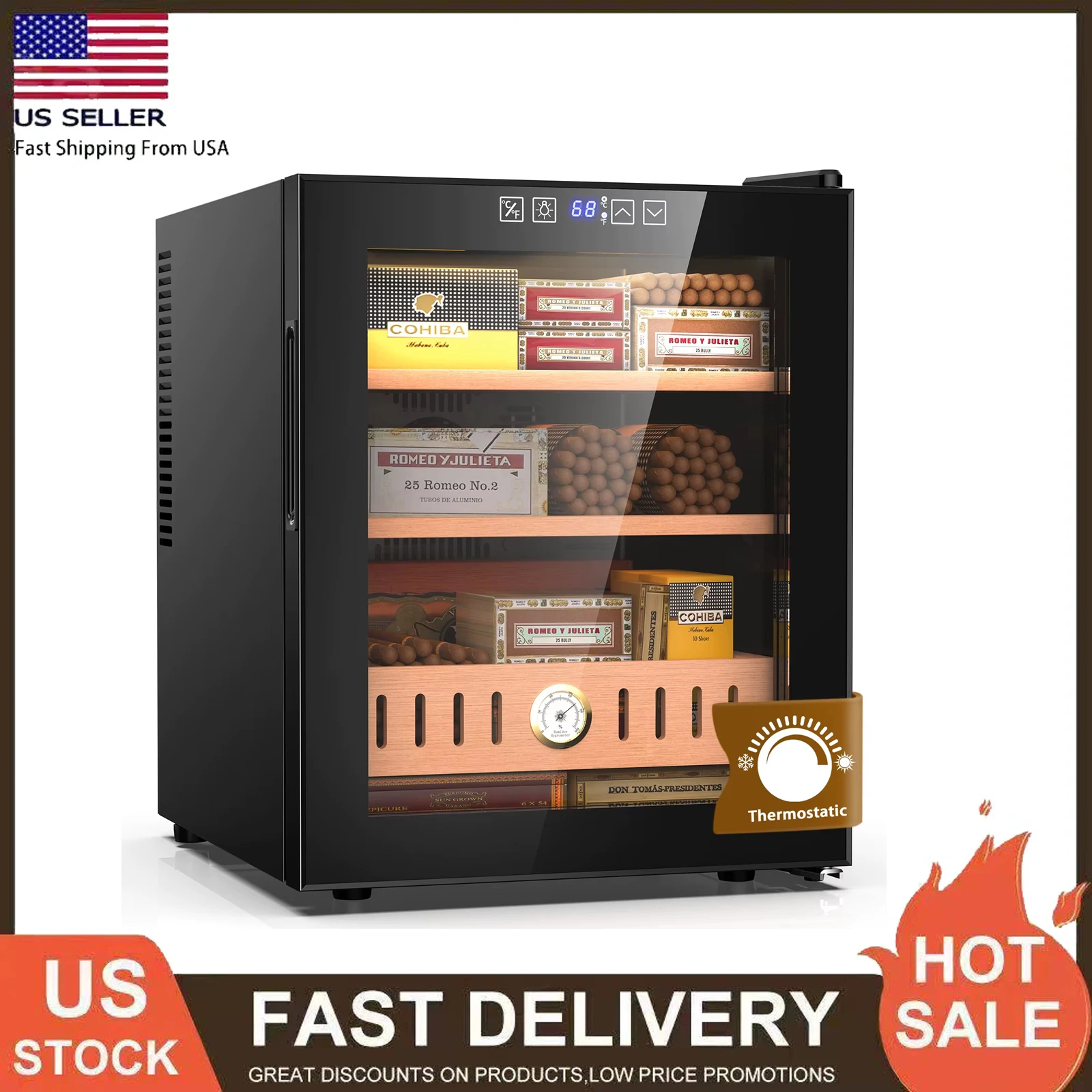 

Термостатический электрический хьюмидор объемом 50 л, 350 отсчетов, большой хьюмидор для сигар, охлаждение/нагрев