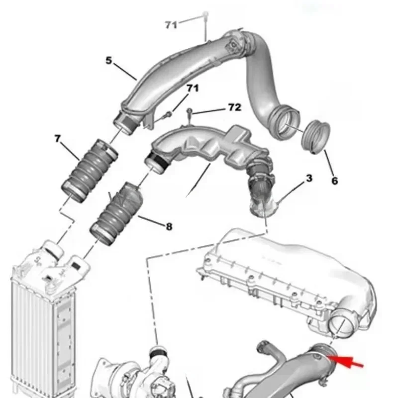 Wąż dolotowy powietrza Turbo 1440Q6 do Peugeot 308 408 3008 5008 207 508 RCZ 1.6 16V Citroen C4 C4L C5 III DS5 Picasso — zdjęcie 2