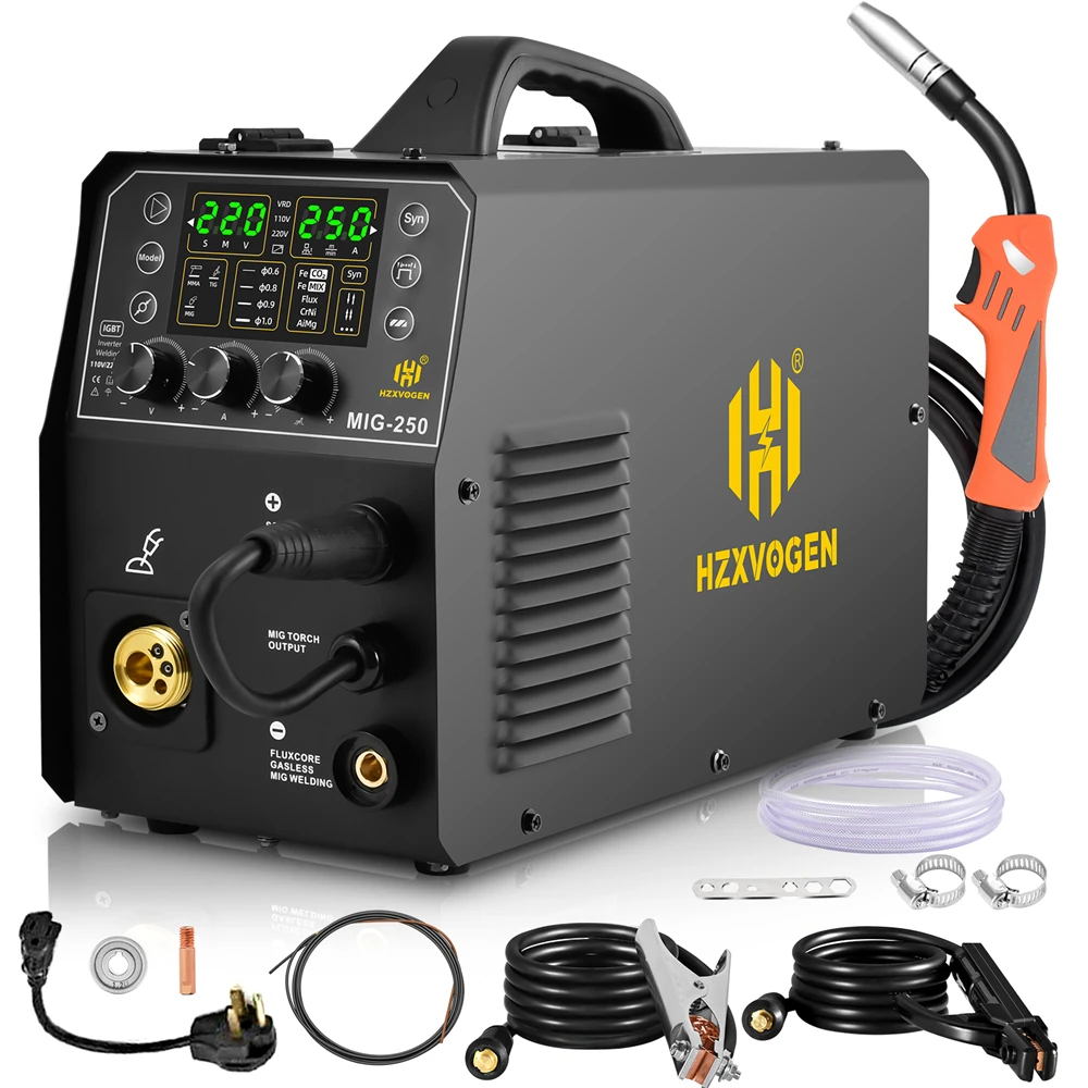 HZXVOGEN MIG 250 4 in1 Aluminum Welder MMA/MIG/Lift TIG/Stick Digital Semi-automatic Inverter Welding Machine Gas Gasless Welder