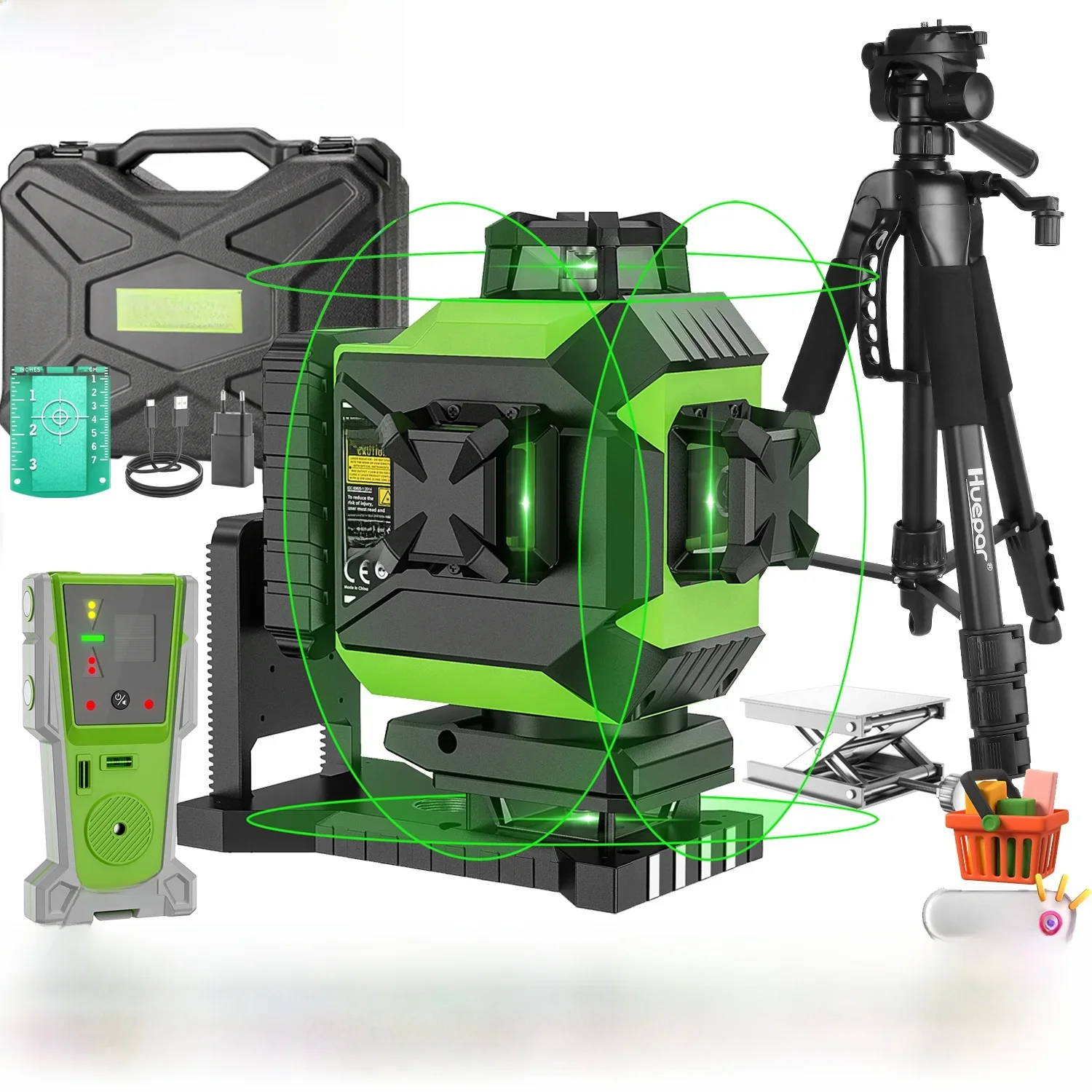 Huepar 704CG 16-Linien-Laser-Wasserwaage, 4D, selbstnivellierend, Kreuzlinien-Grüne Wasserwaage, Helle Ausrichtung, Laser-Werkzeug mit Li-Ionen-Akku