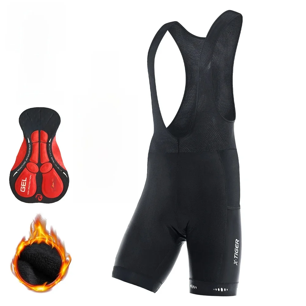 AliExpress X-TIGER Mens Athletic Cycling Shorts Pro Elastic Waist Pocket 3D-Cut Warmth Soft Fleece Cycling Bib Shorts 5-15℃ Winter Sports