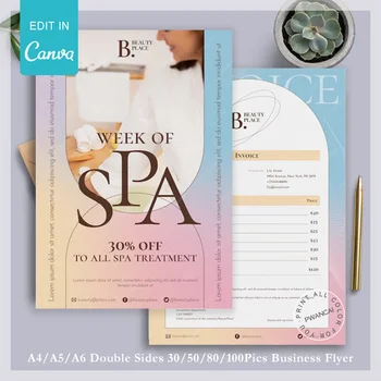 Flyers de beauté élégants personnalisés, design d'entreprise, salon de cosmétique A5, modèle de dépliant de bien-être, affiches de médias sociaux, 30 à 100 pièces