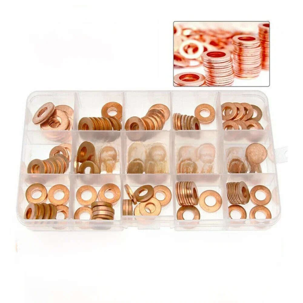 200 pièces cuivre Diesel injecteur Ports rondelles ensemble de carburant bagues d'étanchéité assortiment ensemble