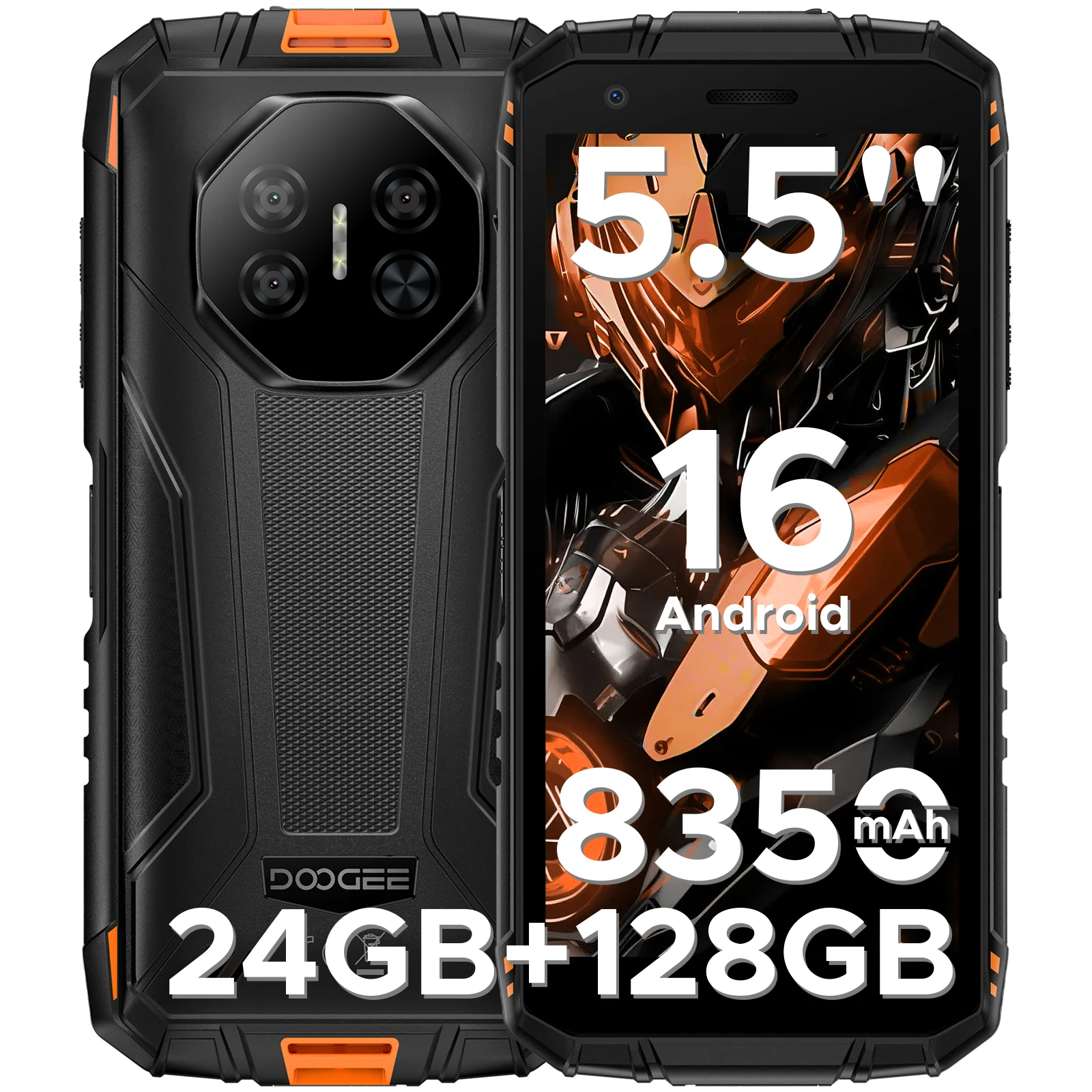 DOOGEE Fire 3 Pro Rugged Phone 5.5"HD+ Display 16GB+128GB Android 16 8350mAh Battery Unsioc T7200 IP68 NFC Face ID Smartphone