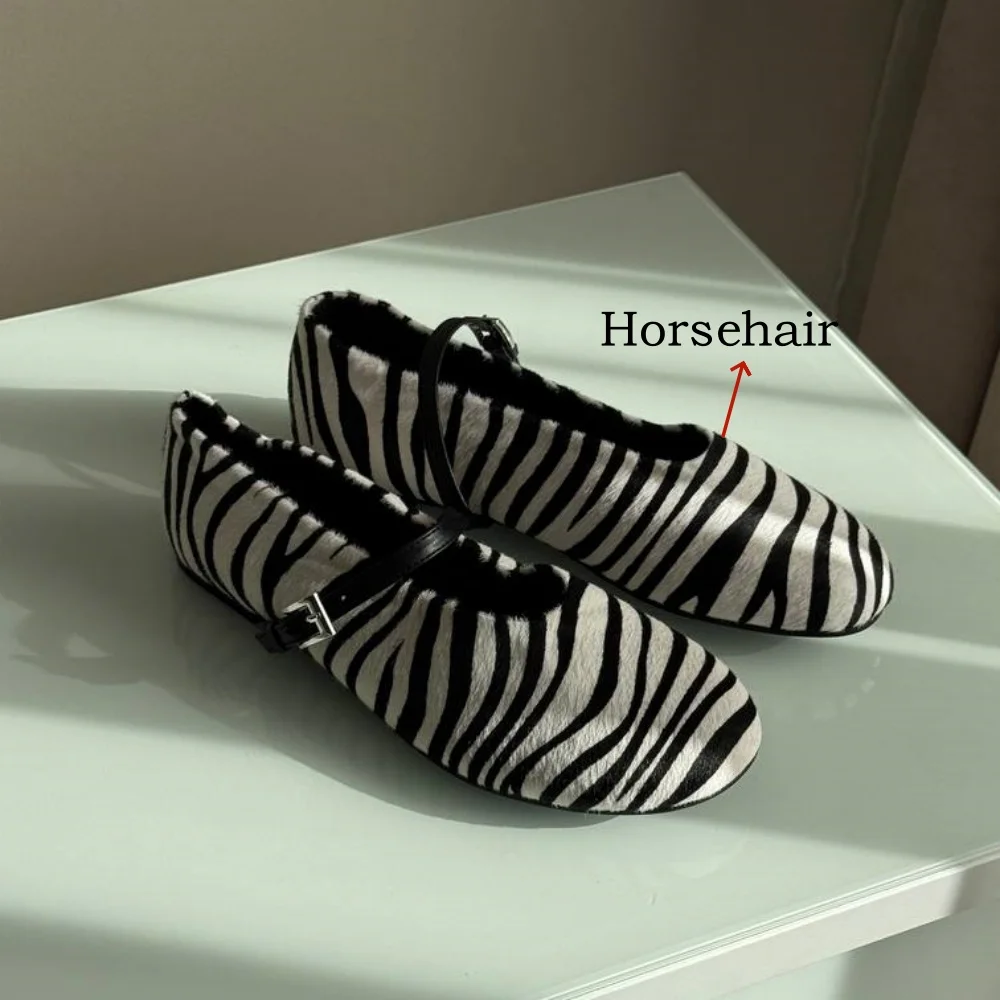 Women's Fashion Horsehair Loafers - Zebra Stripe Flats