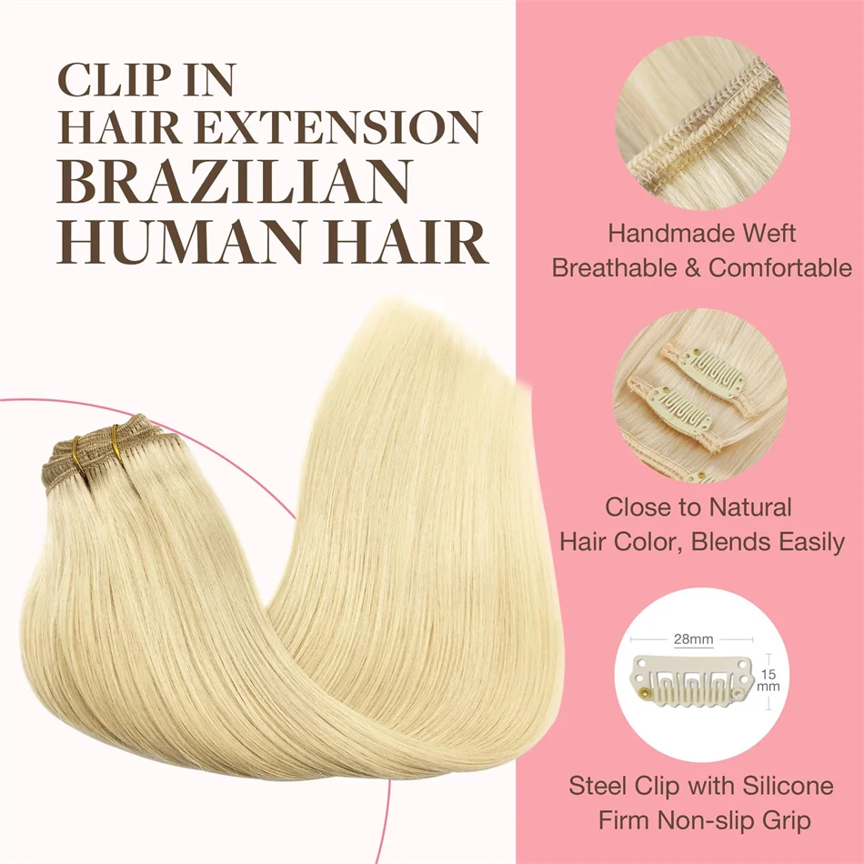 613 Blonde Clip In Hair Extension Human Hair 18-24 Inches Brazilian Remy Real Straight Hair  for Women