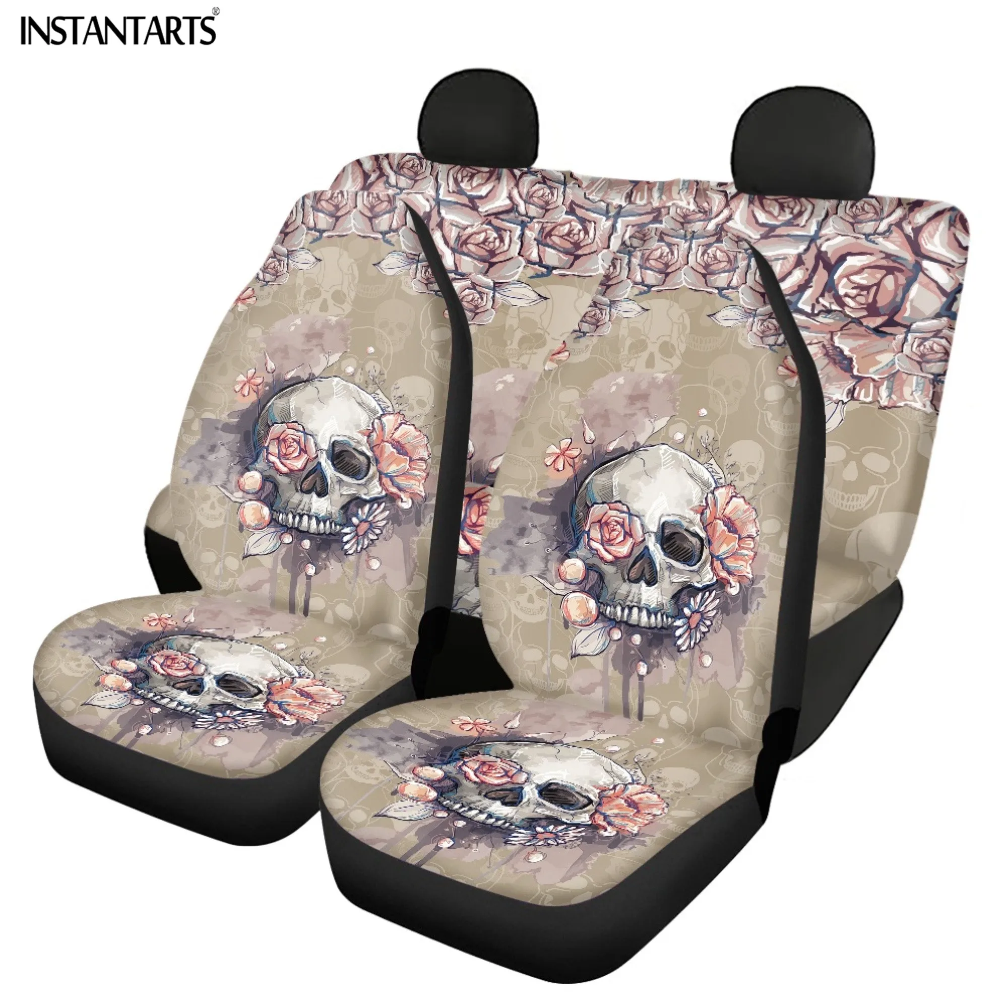 

Автомобильные декоративные Чехлы INSTANTARTS, дышащие мягкие коврики в виде черепа и розы, красивая отделка автомобиля, аксессуары